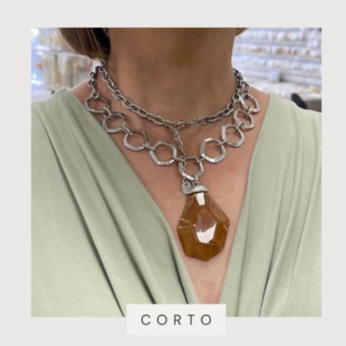 Acry Brown Silver Necklace