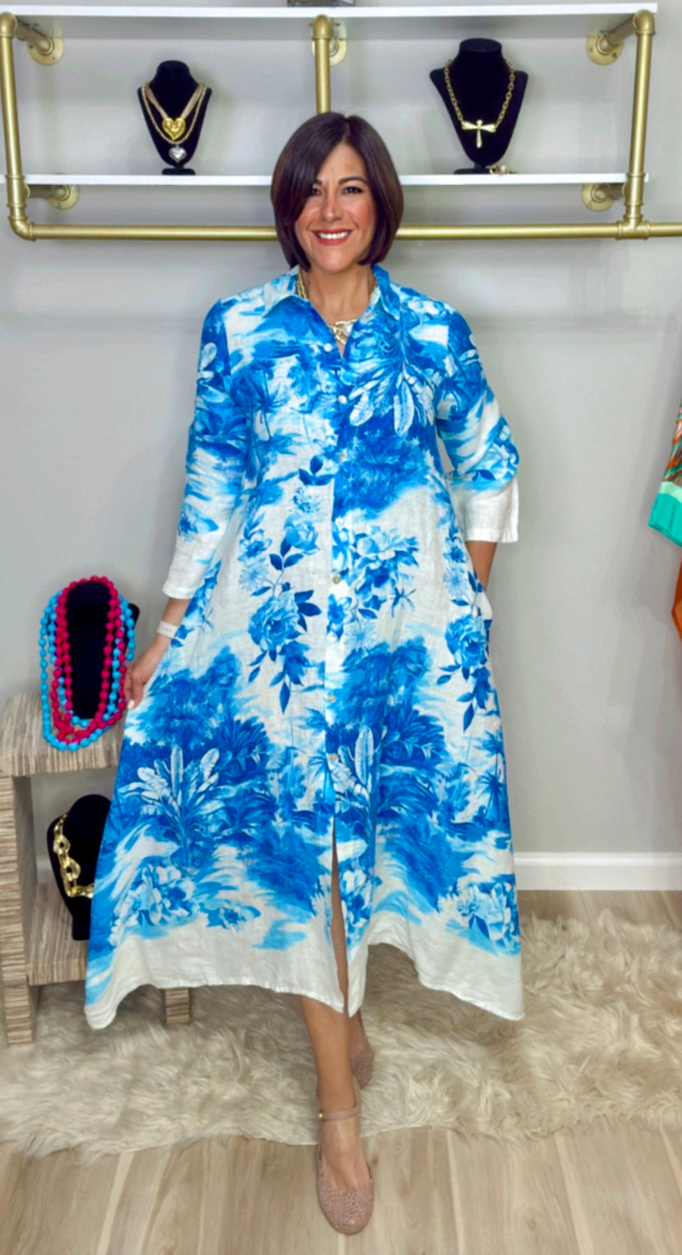 Italian Stamped Linen Dress