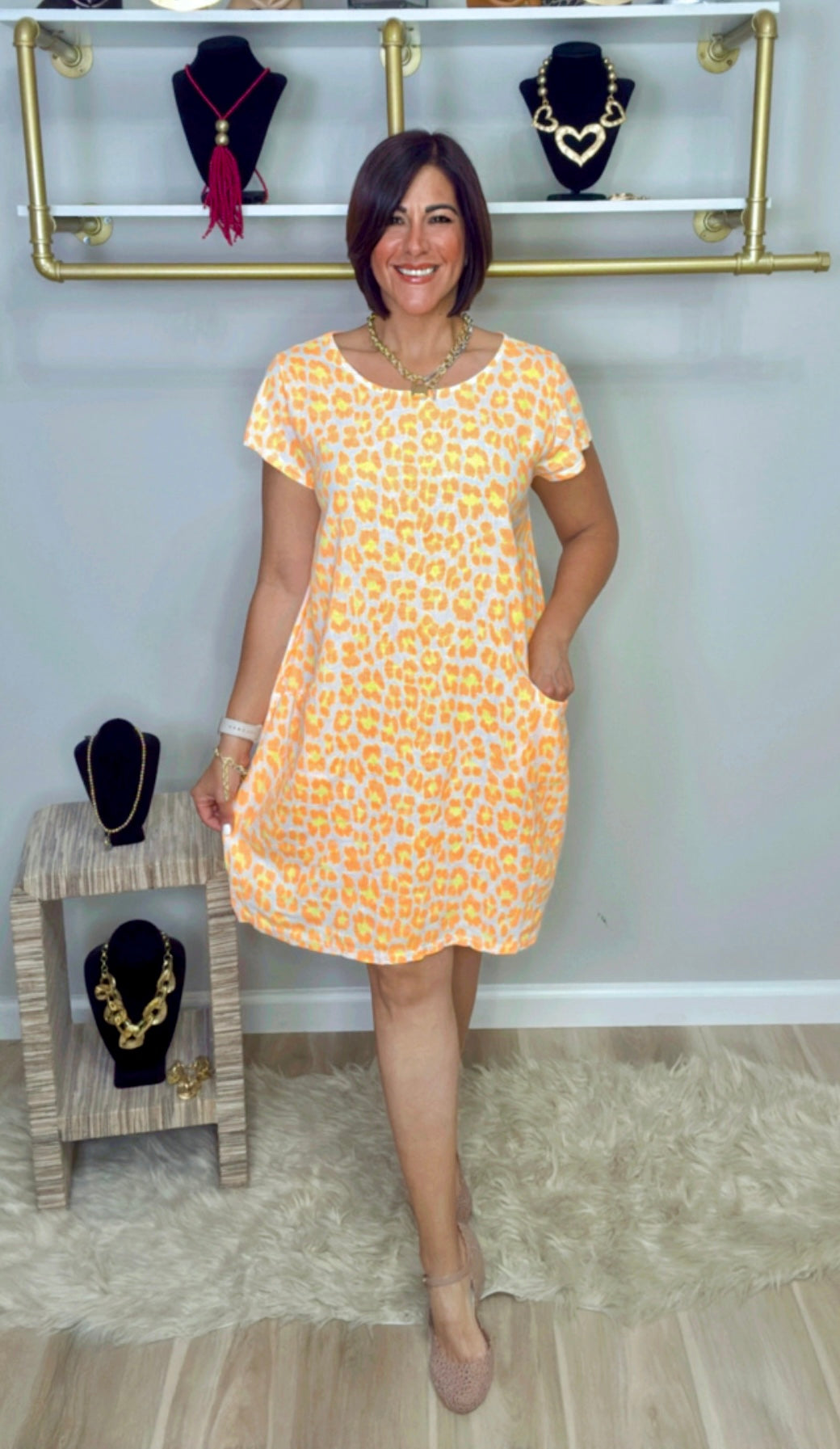 Italian Animal Print Neon Short Dress
