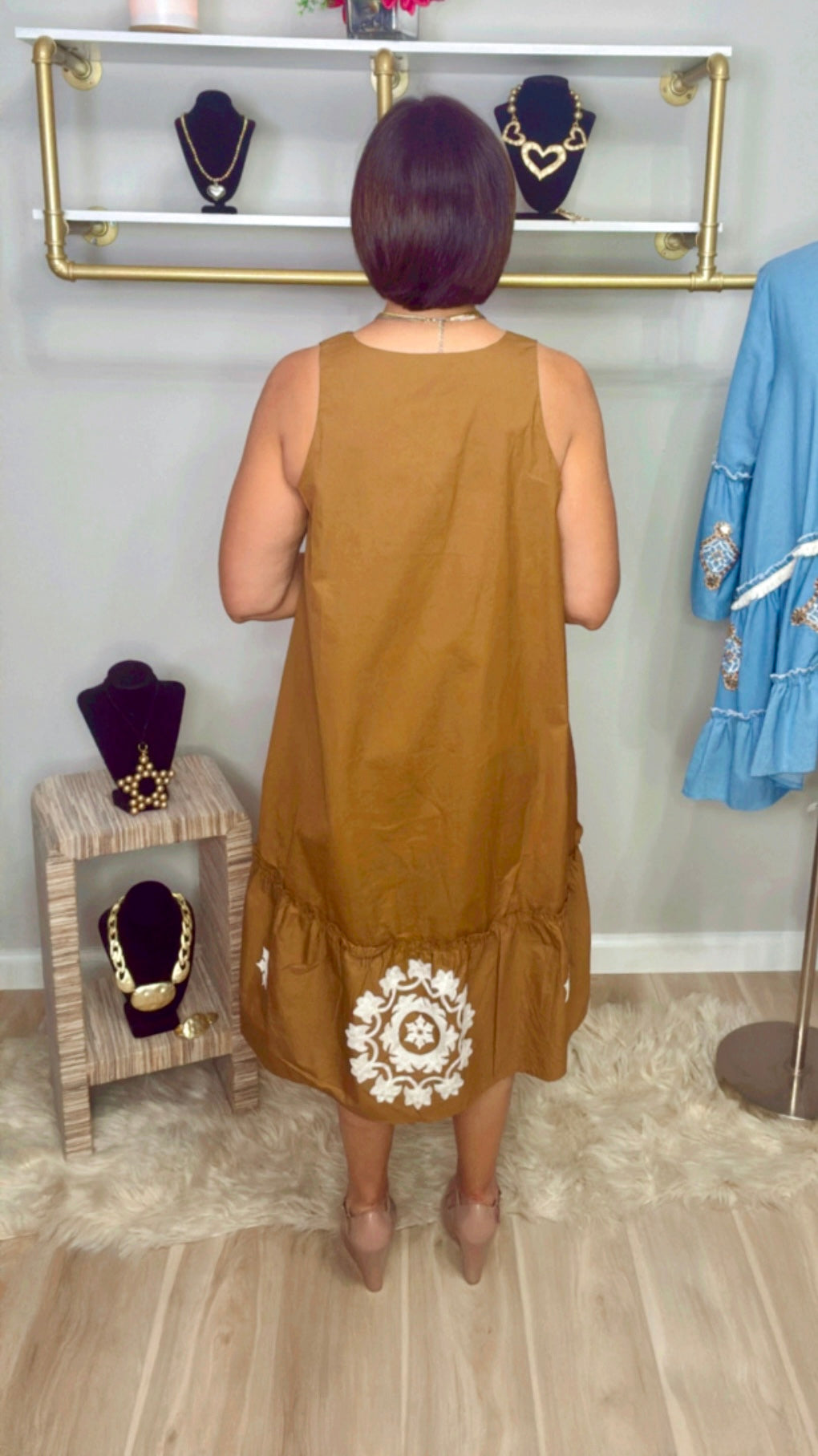 Italian Sleeveless Embroidery Hem Dress
