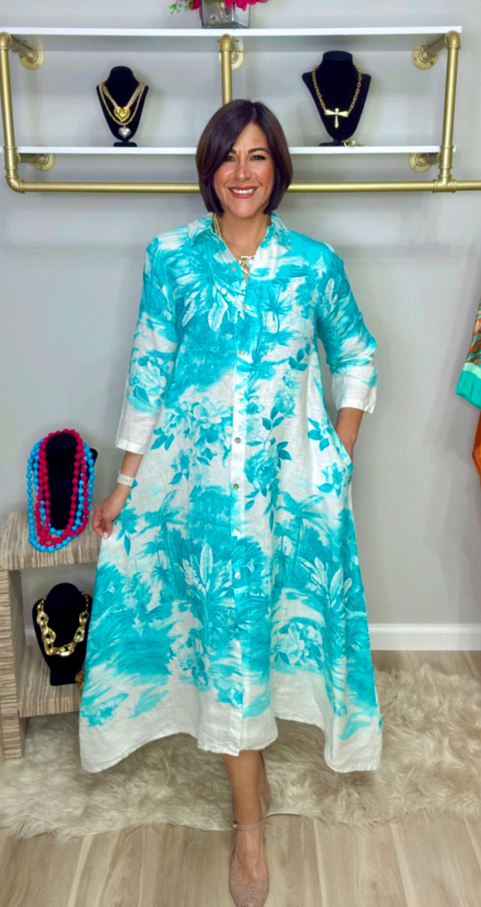 Italian Stamped Linen Dress