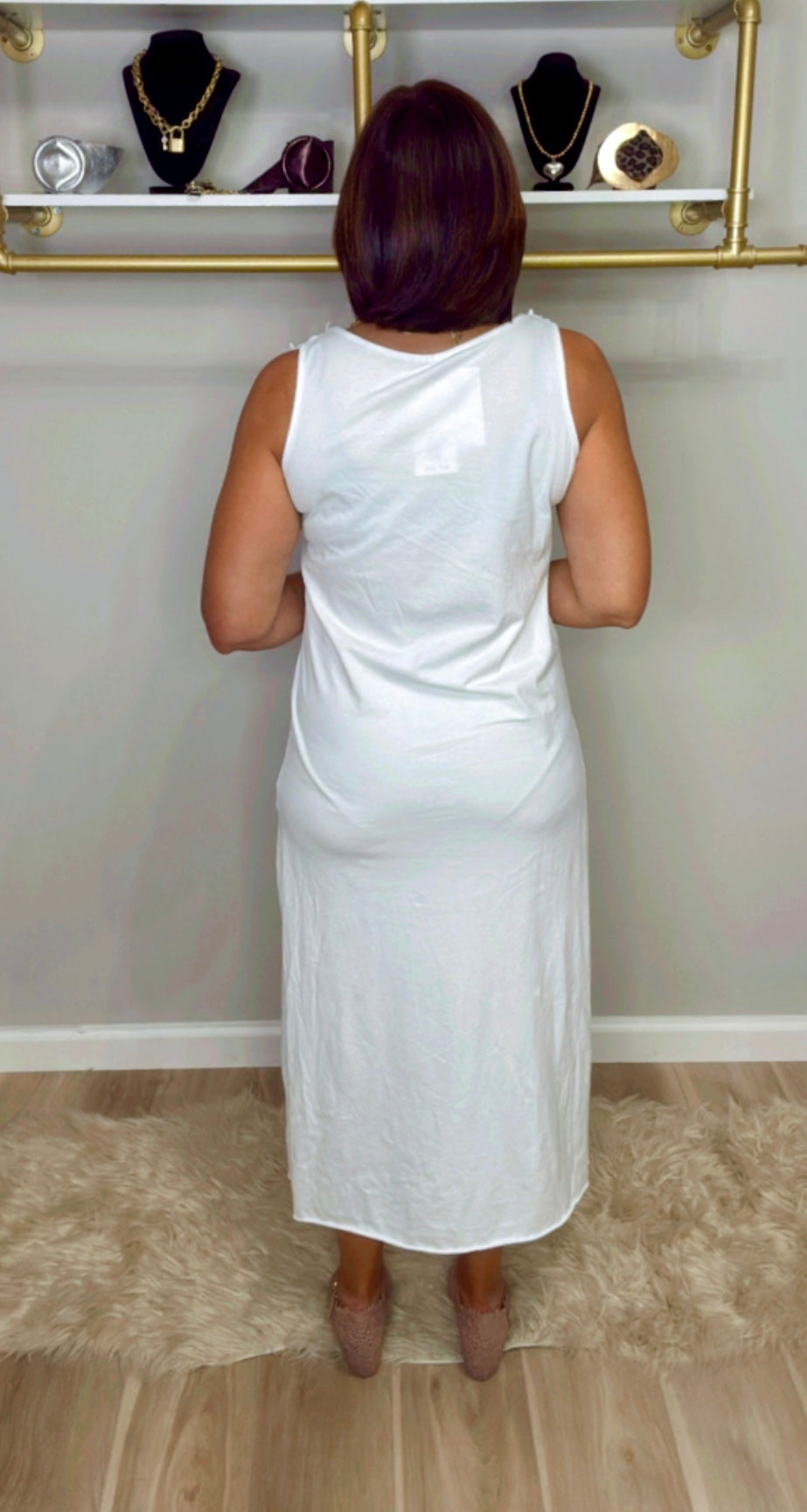 Italian V Neck Application Dress