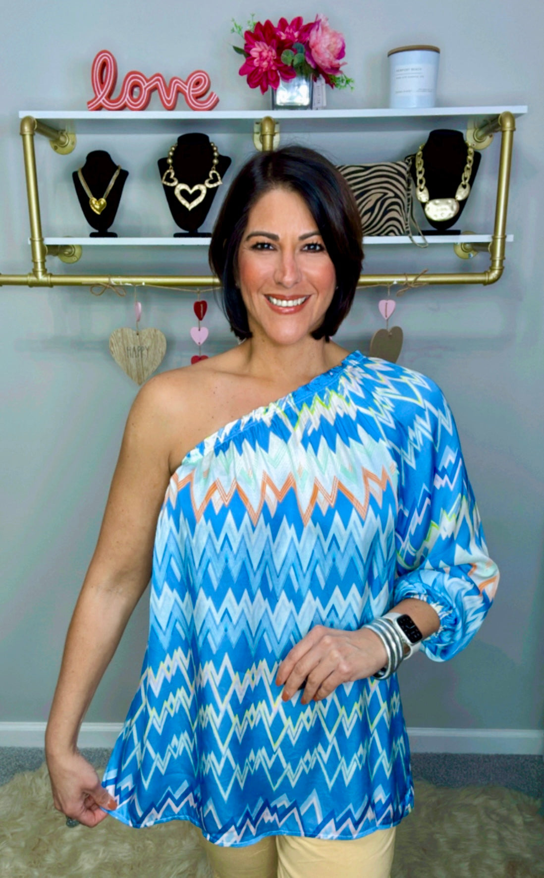 Italian One Shoulder Silk Blouse