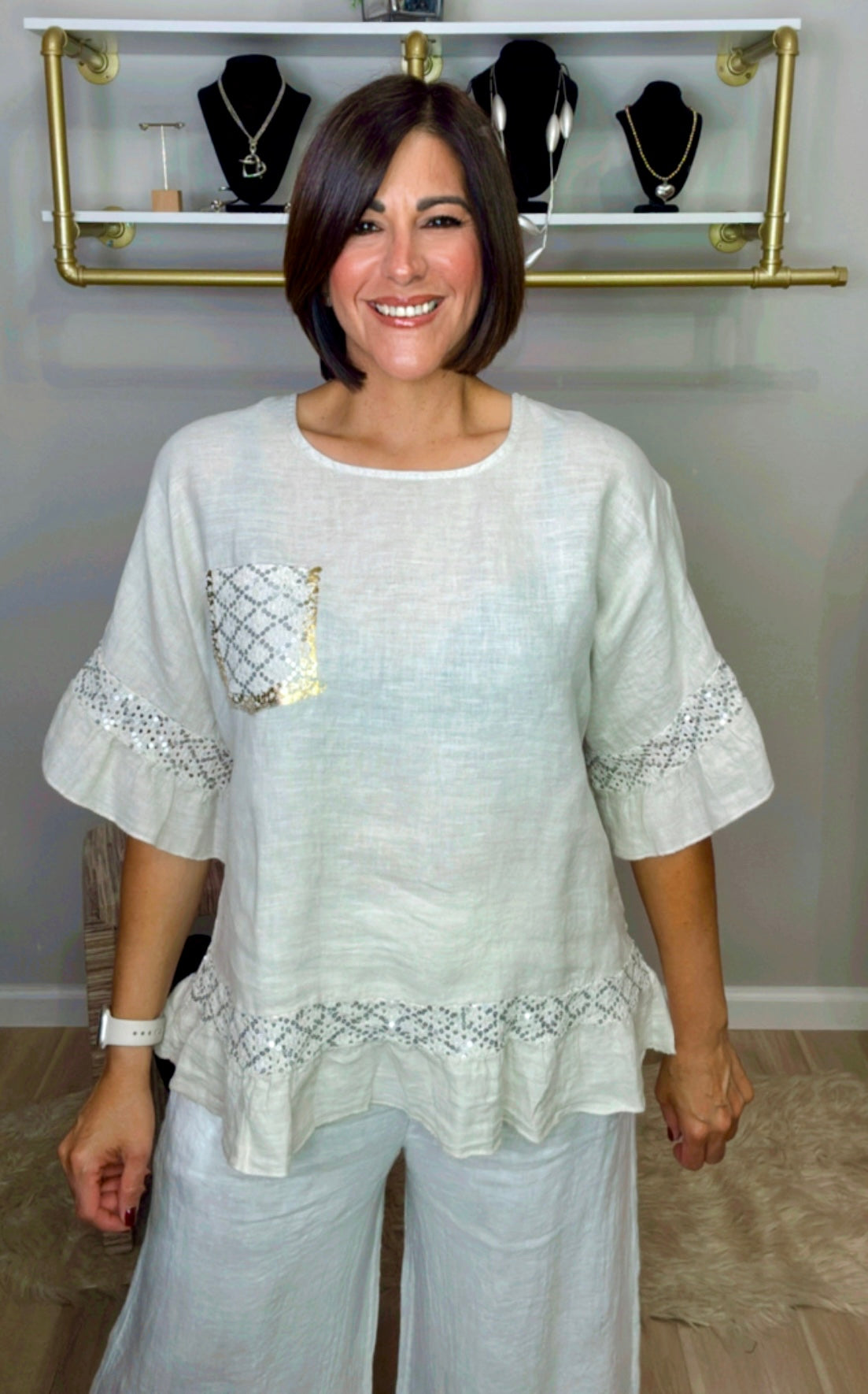 Italian Ruffle Linen Blouse