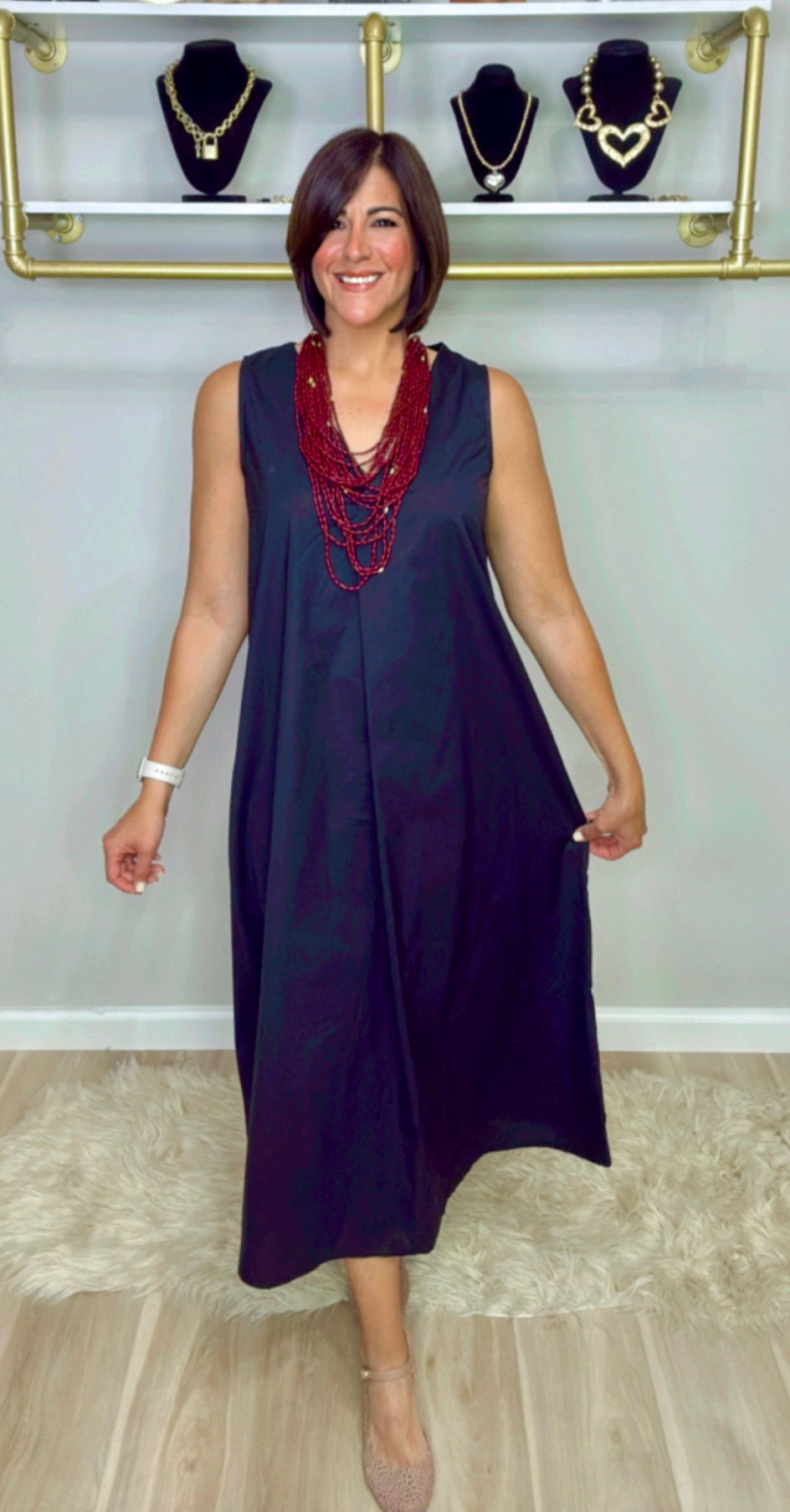 Italian V Neck Sleeveless Midi