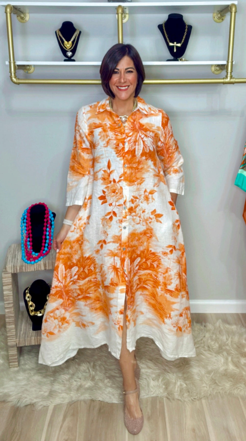 Italian Stamped Linen Dress