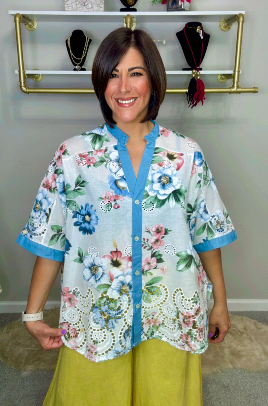 Italian Eyelet Floral Stamped blouse