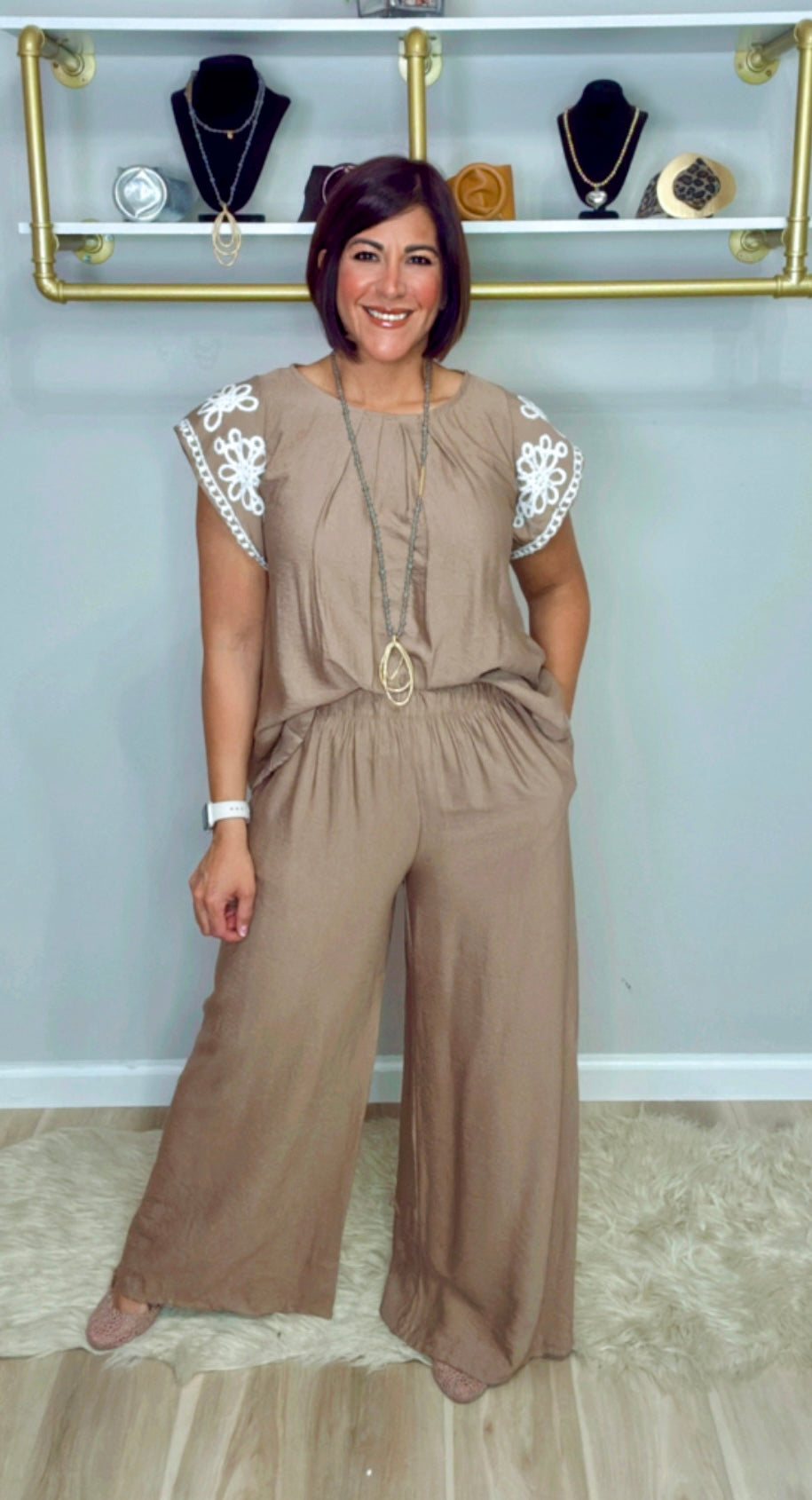 Italian Embroidered Sleeves Pant Set