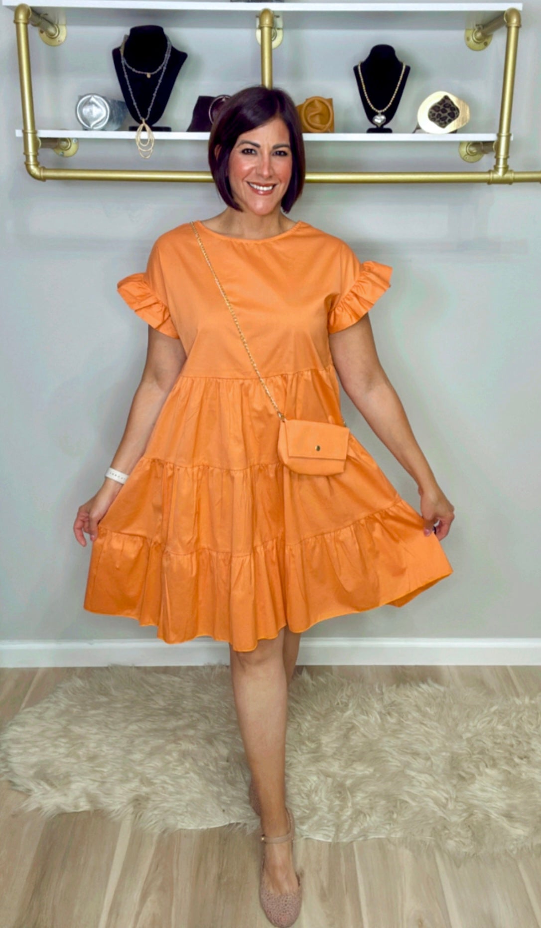 Italian Flowy Short Dress with Purse