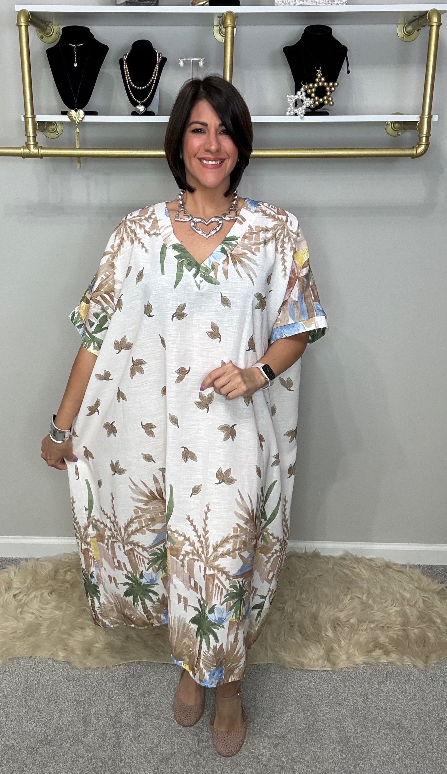Italian Stamped V Neck Midi(plus)