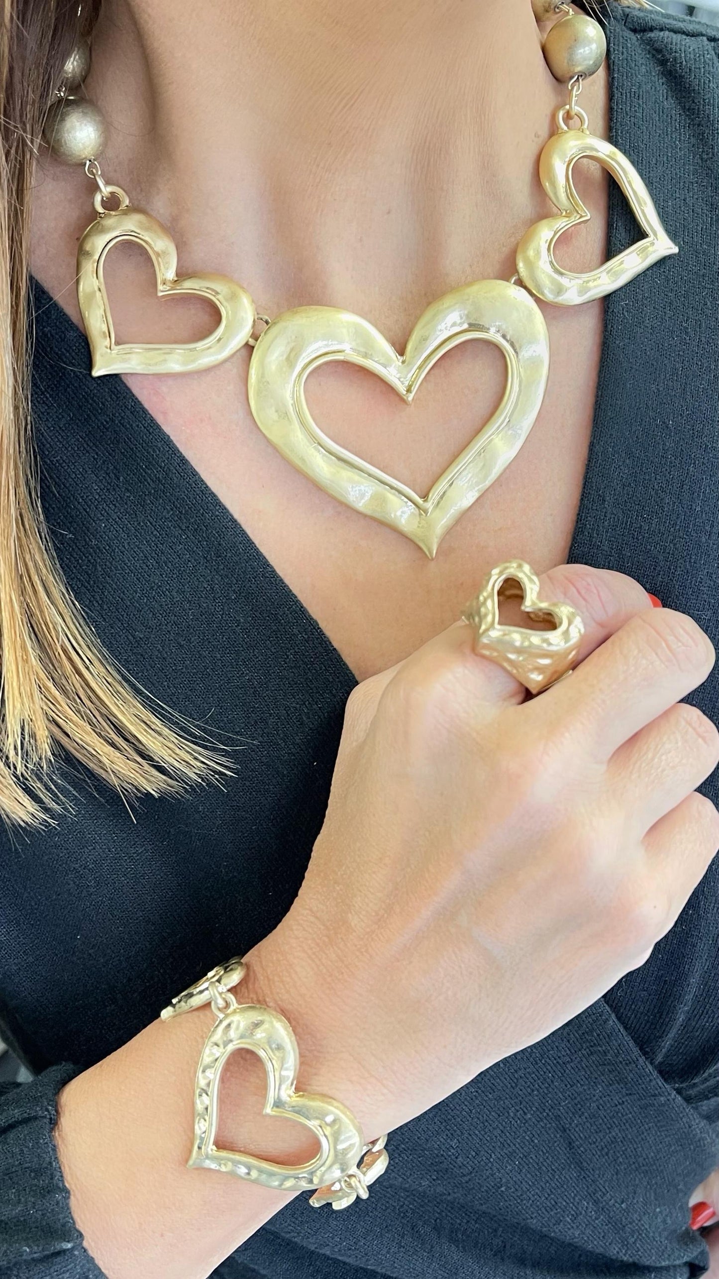 3 Hearts Necklace and Bracelet Set