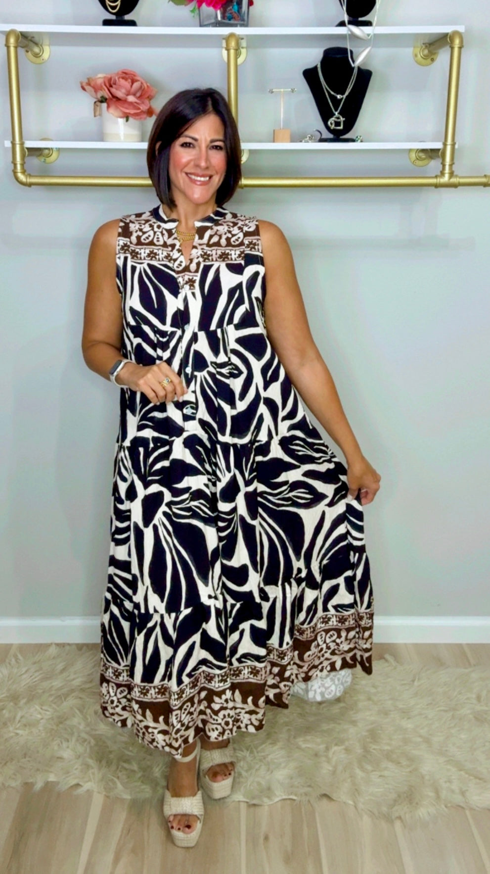 Italian Sleeveless Stamped Maxi