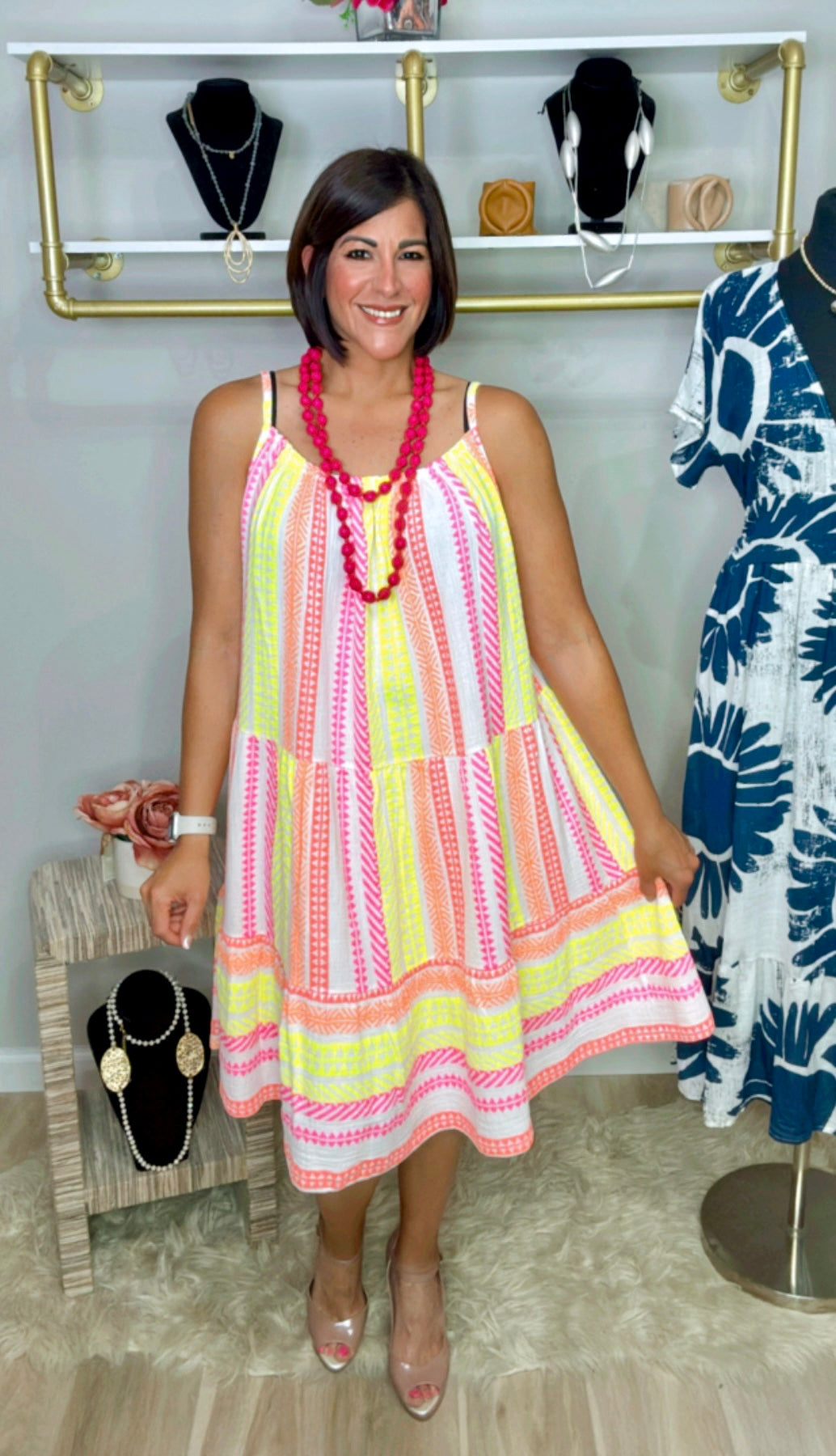 Italian Neon Flowy Short Dress