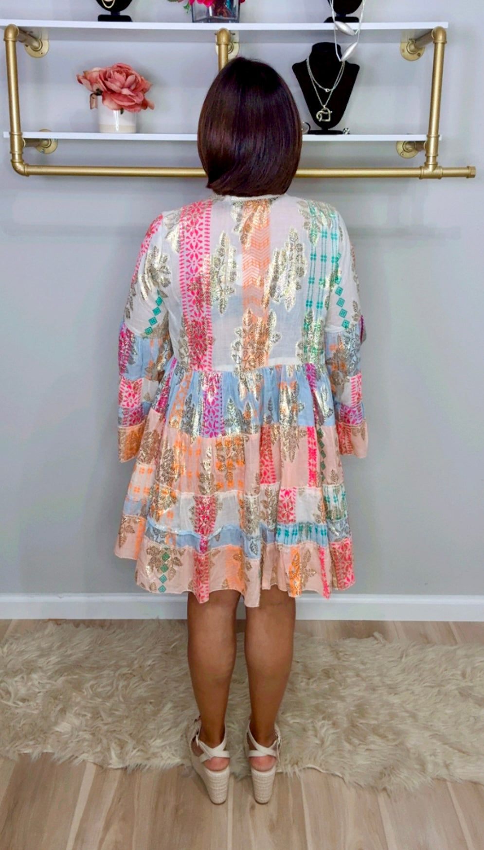 Italian Metallic Stamped Dress/Blouse