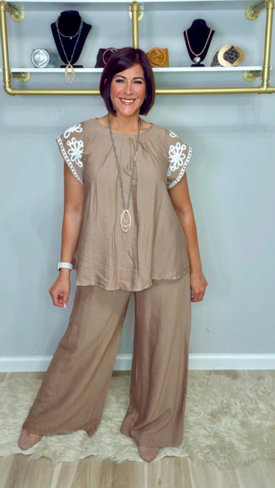 Italian Embroidered Sleeves Pant Set