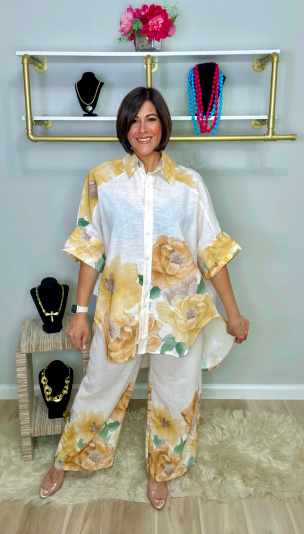 Italian Flower Stamped Pant Set