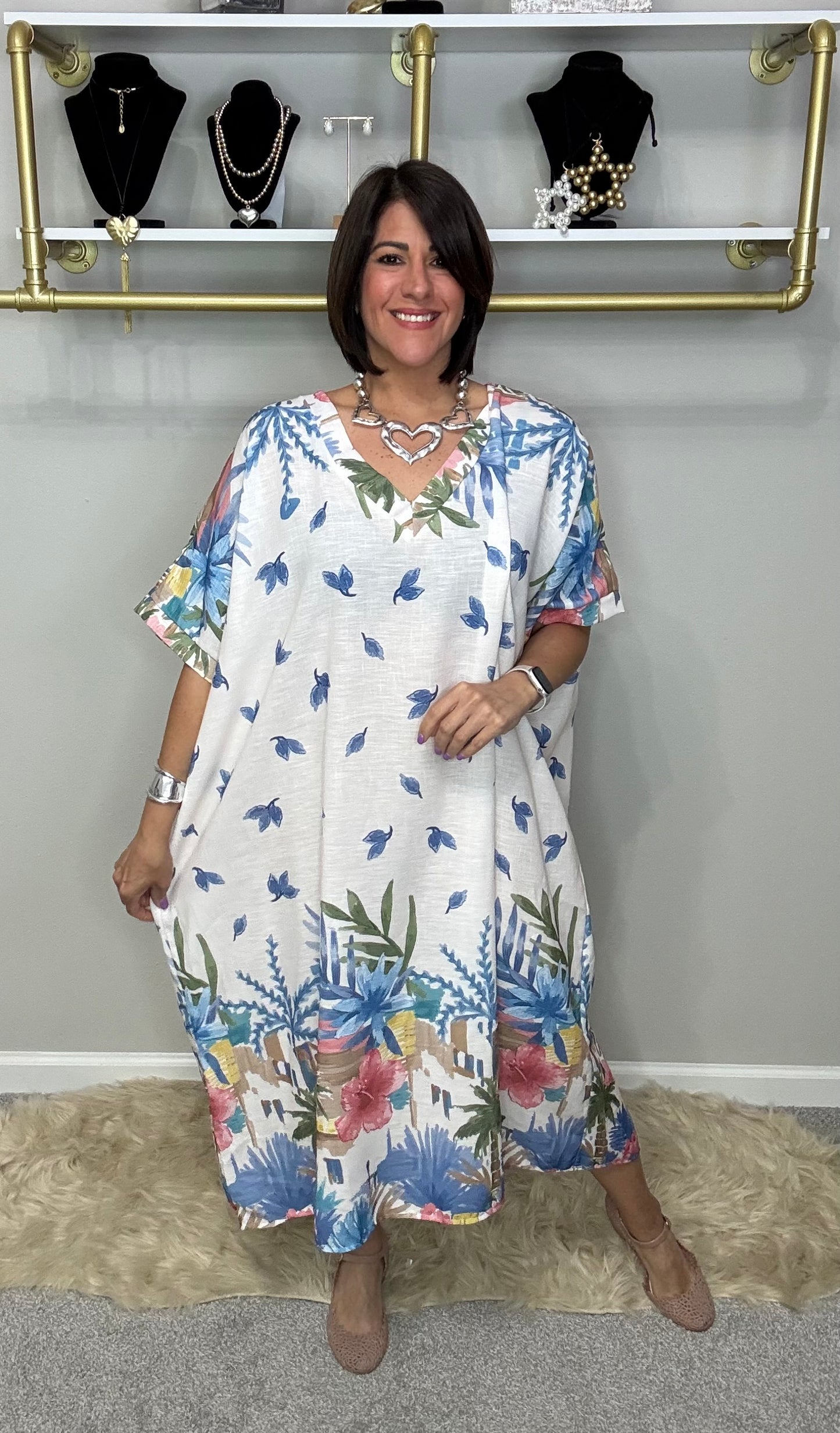 Italian Stamped V Neck Midi(plus)