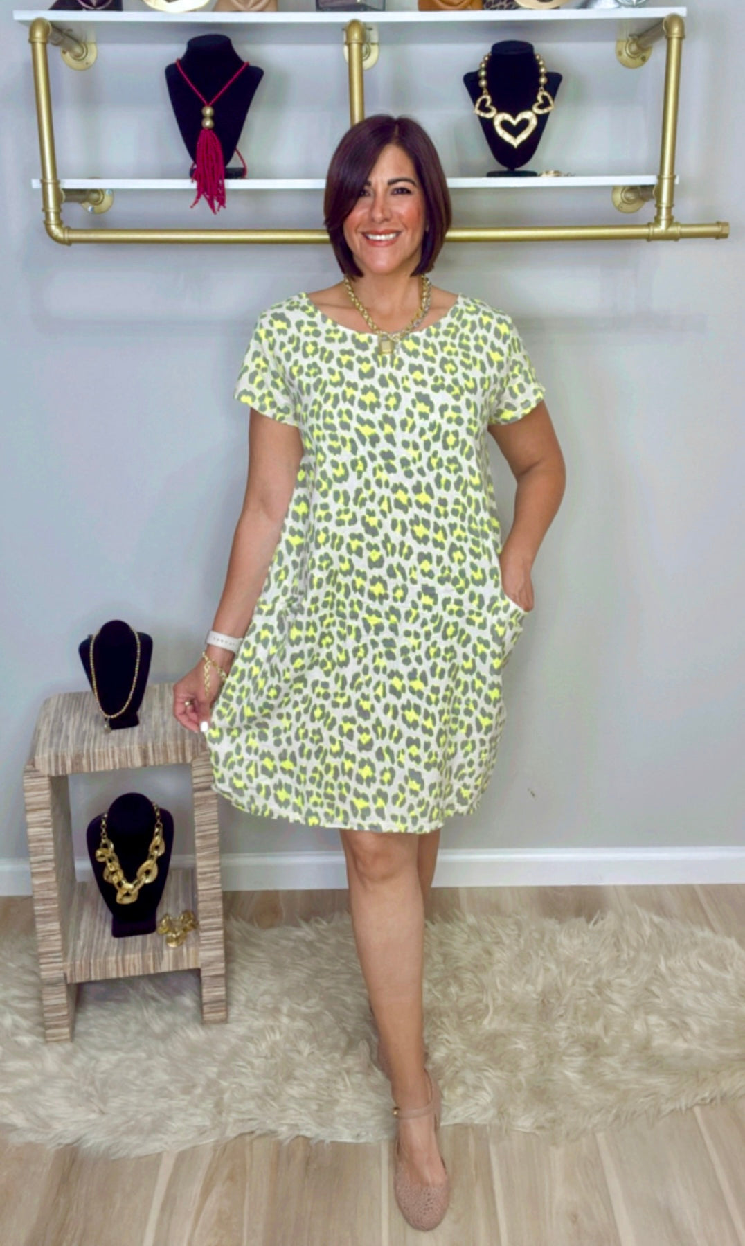 Italian Animal Print Neon Short Dress