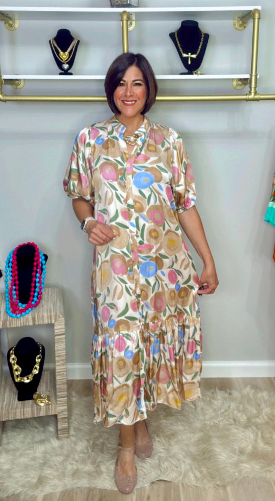Italian Silk Flower Stampes Dress