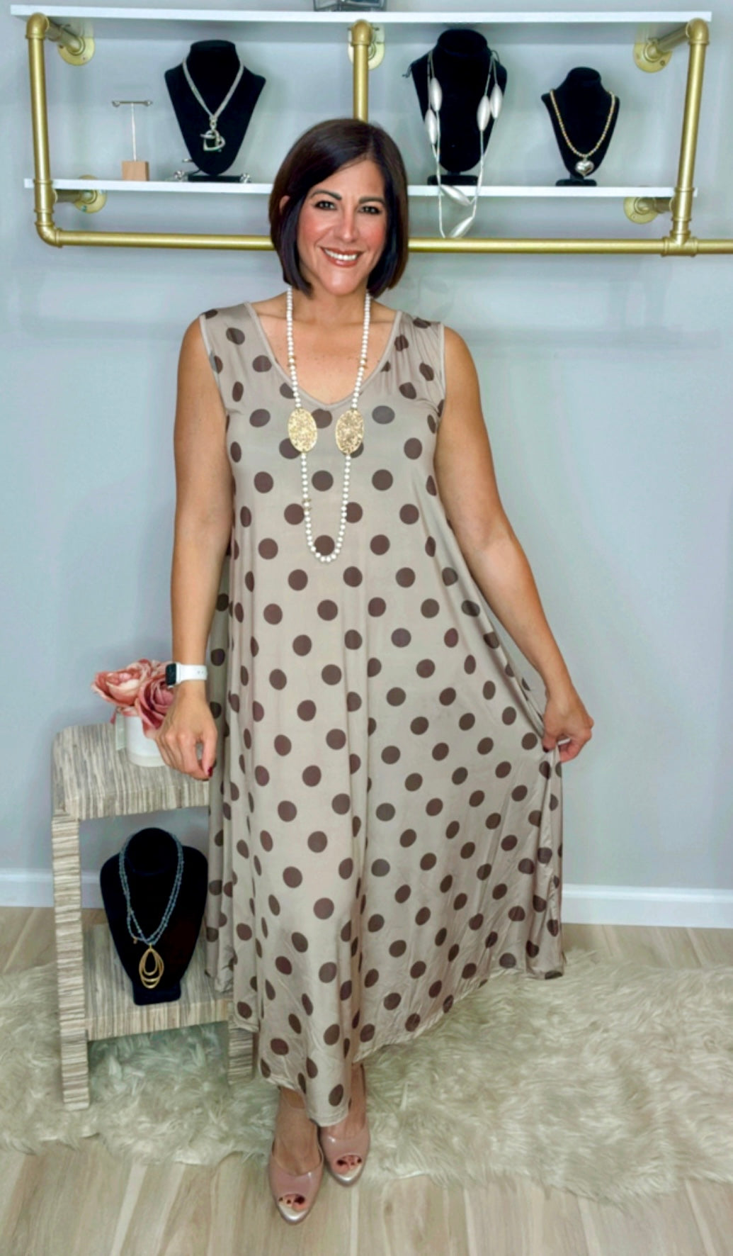 Italian Sleeveless Polka Dots Dress