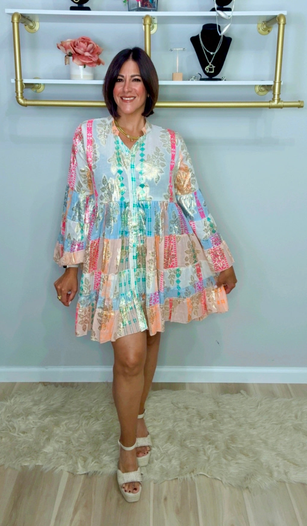 Italian Metallic Stamped Dress/Blouse