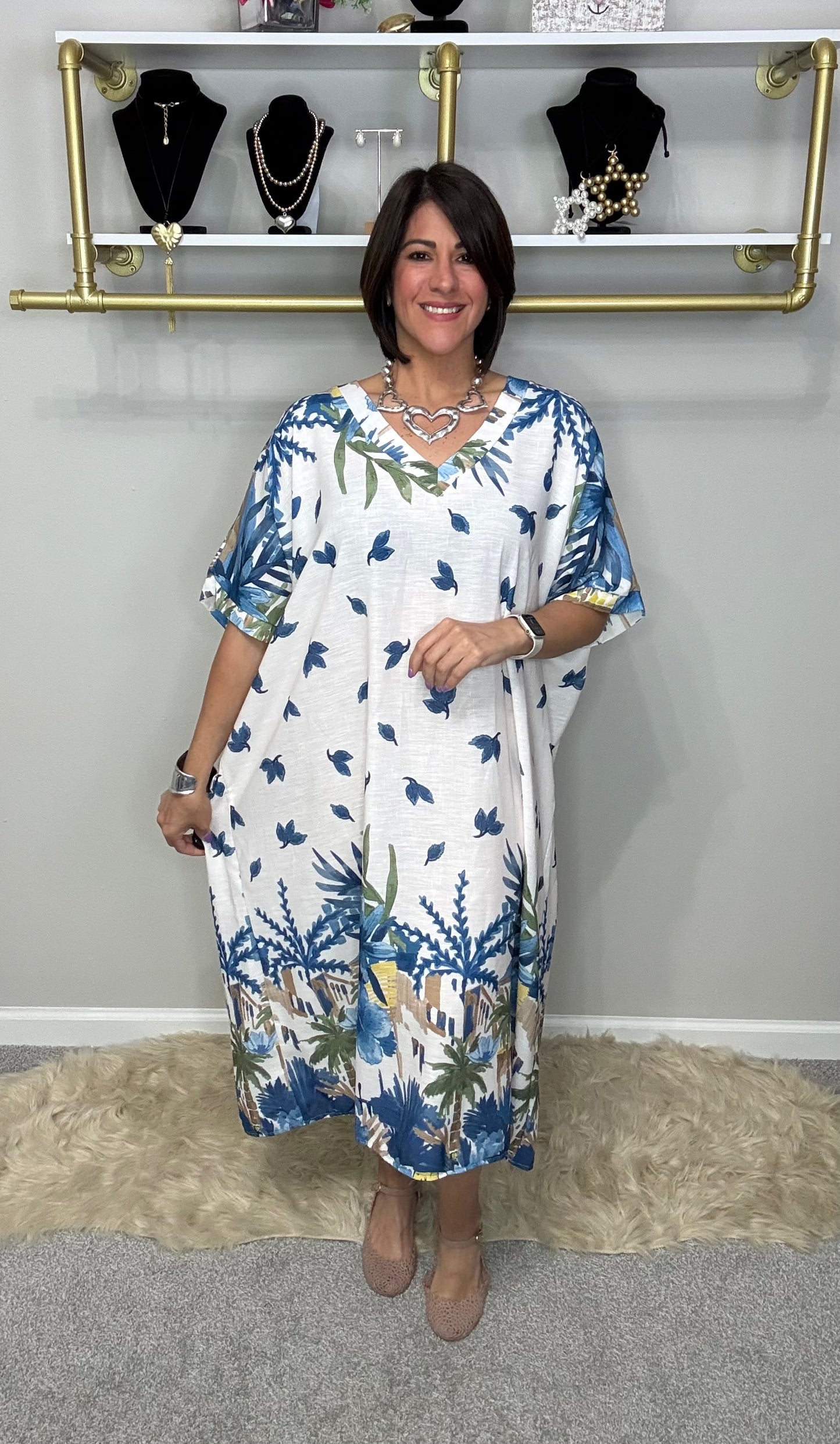 Italian Stamped V Neck Midi(plus)