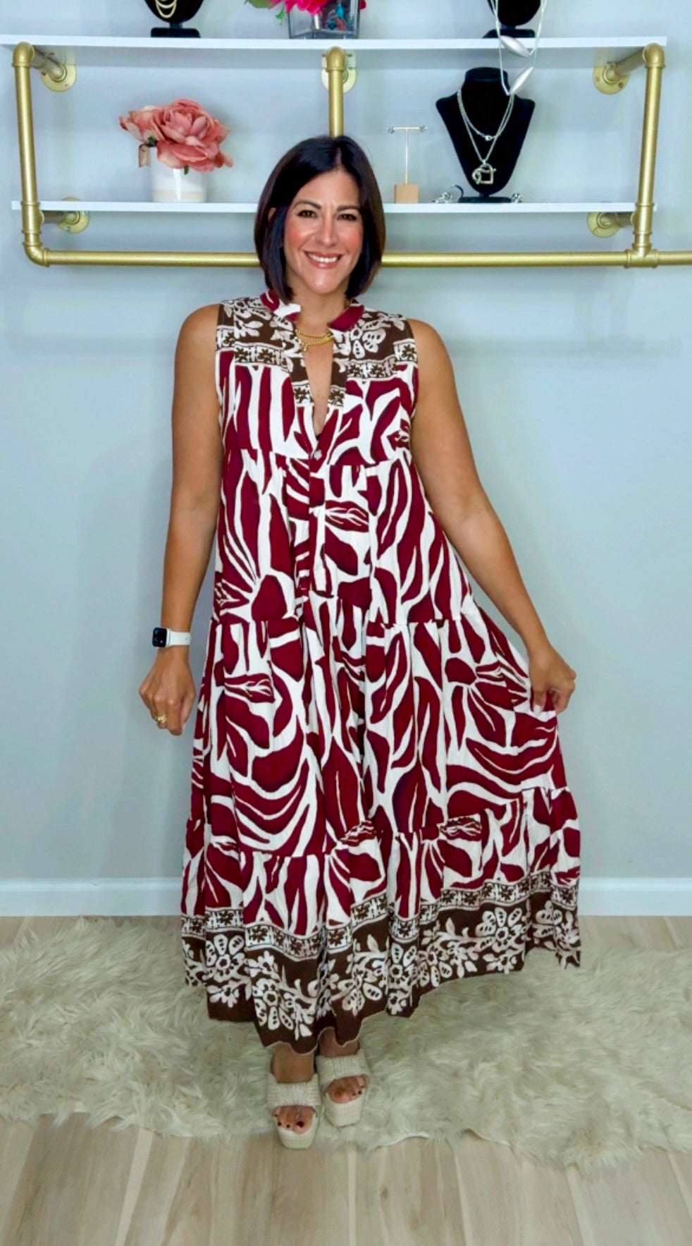 Italian Sleeveless Stamped Maxi