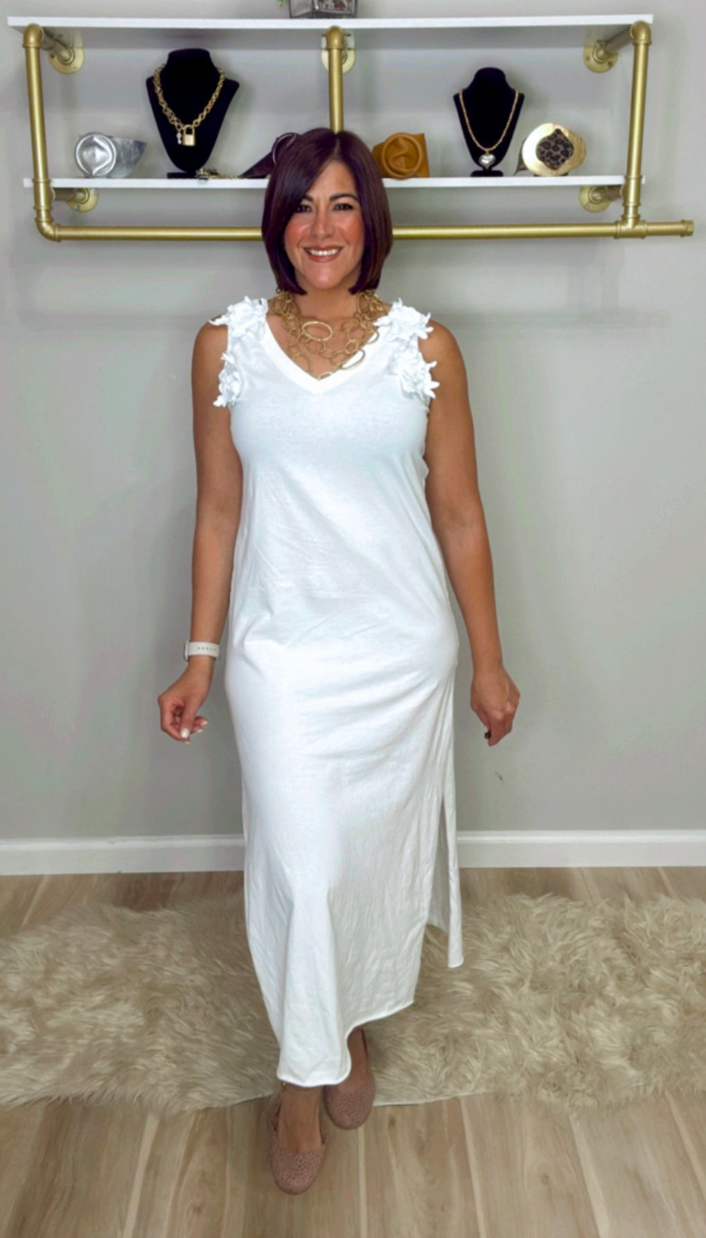 Italian V Neck Application Dress