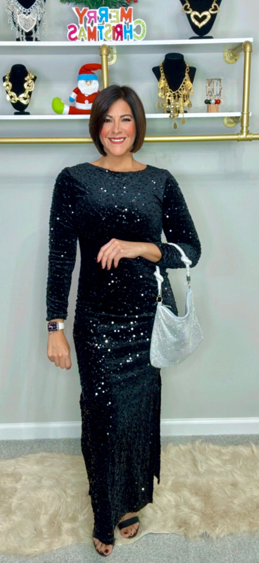 Italian Velvet Sequins Long Dress