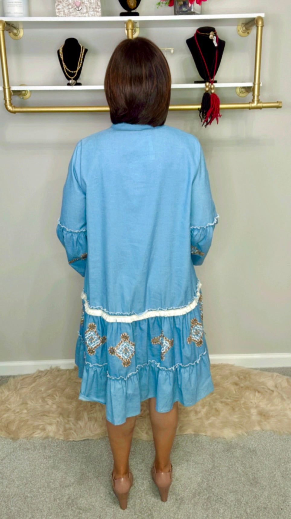 Italian Sequin Hem High Low Dress