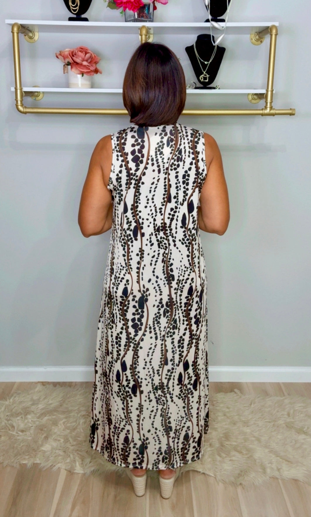 Italian V Neck Stamped Dress