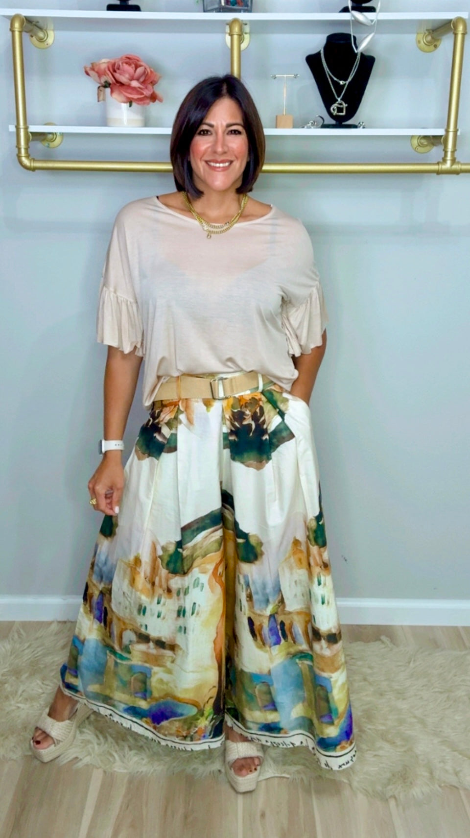 Italian Stamped Wide leg Trouser