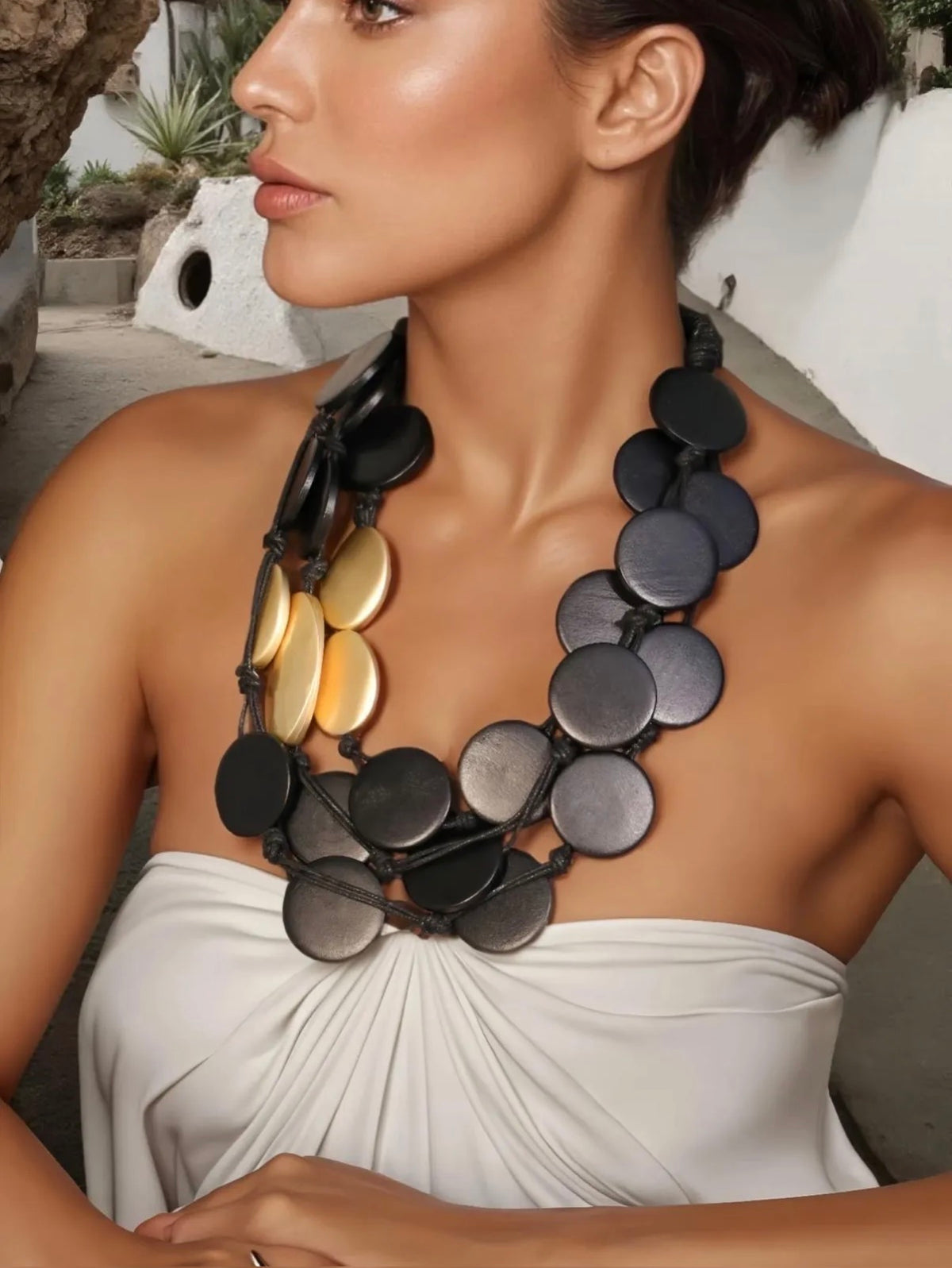Wood/ Gold Necklace