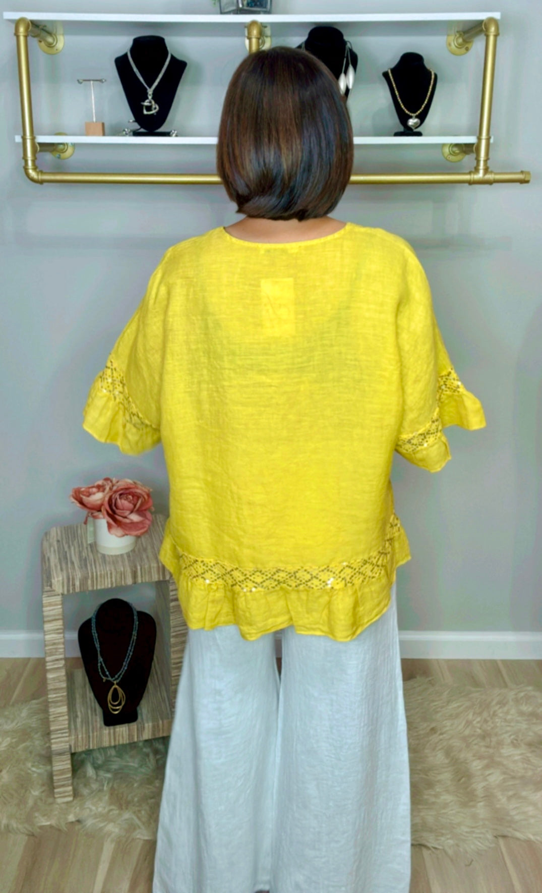 Italian Ruffle Linen Blouse