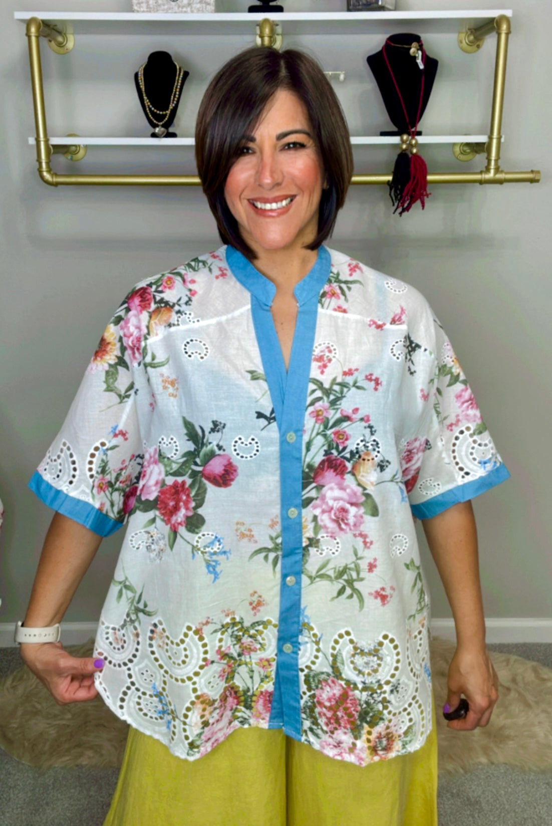 Italian Eyelet Floral Stamped blouse