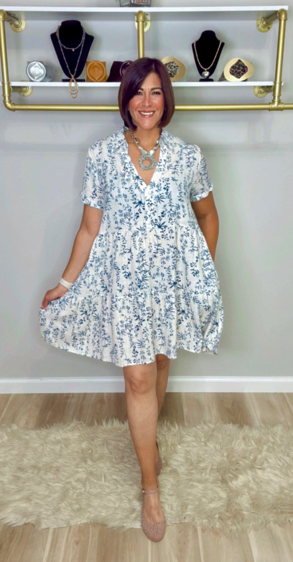 Italian Stamped Flowy Short Dress