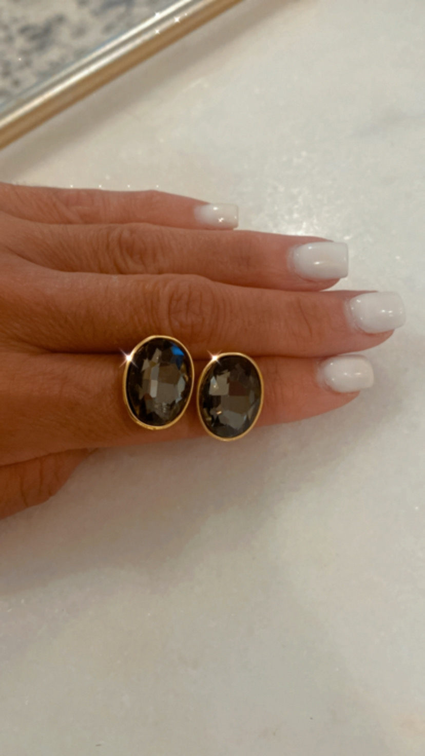 Gold Plated Quartz Grey Stone Earrings