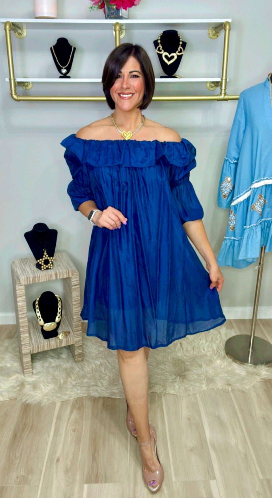 Italian Off Shoulder Ruffle Short Dress