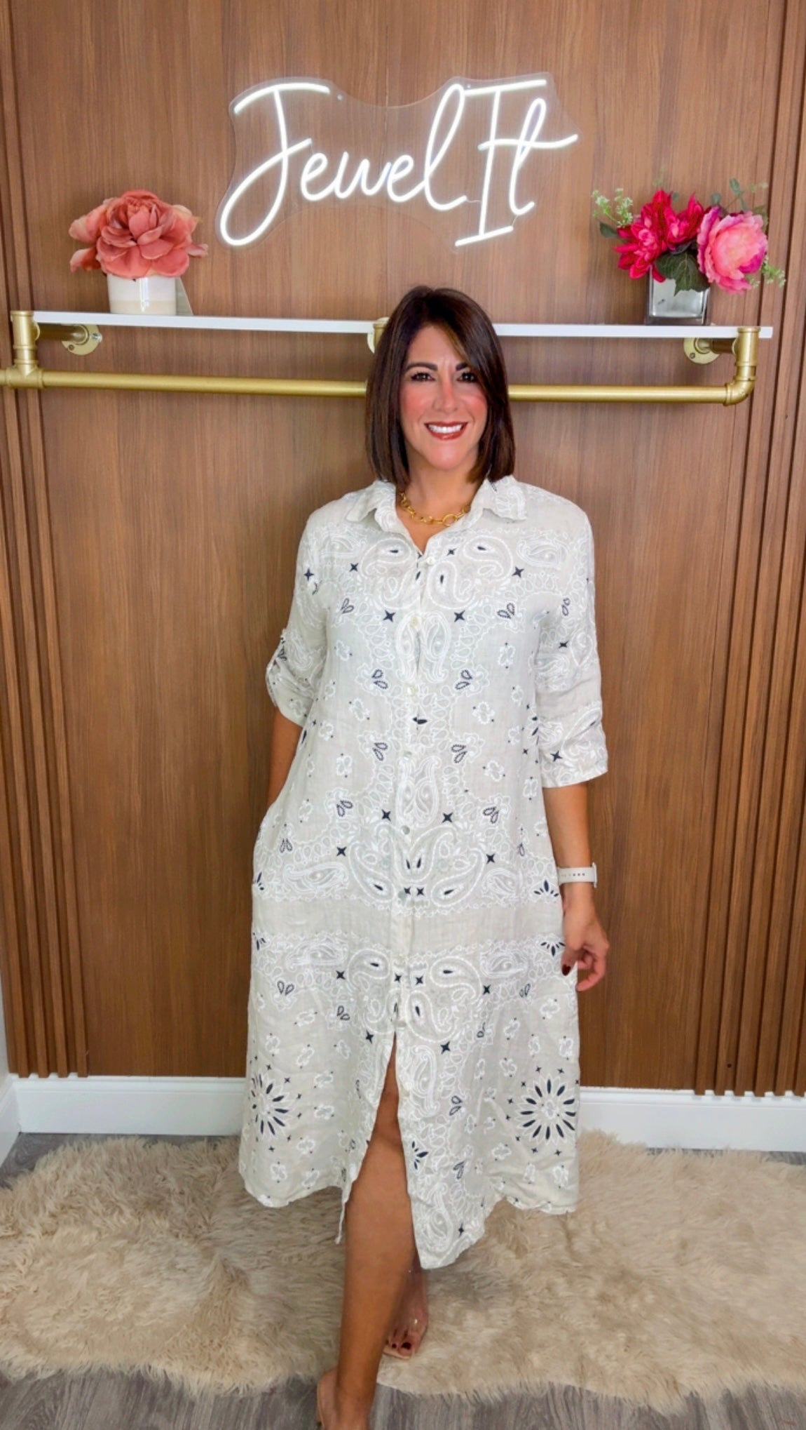 Italian Stamped Linen Midi