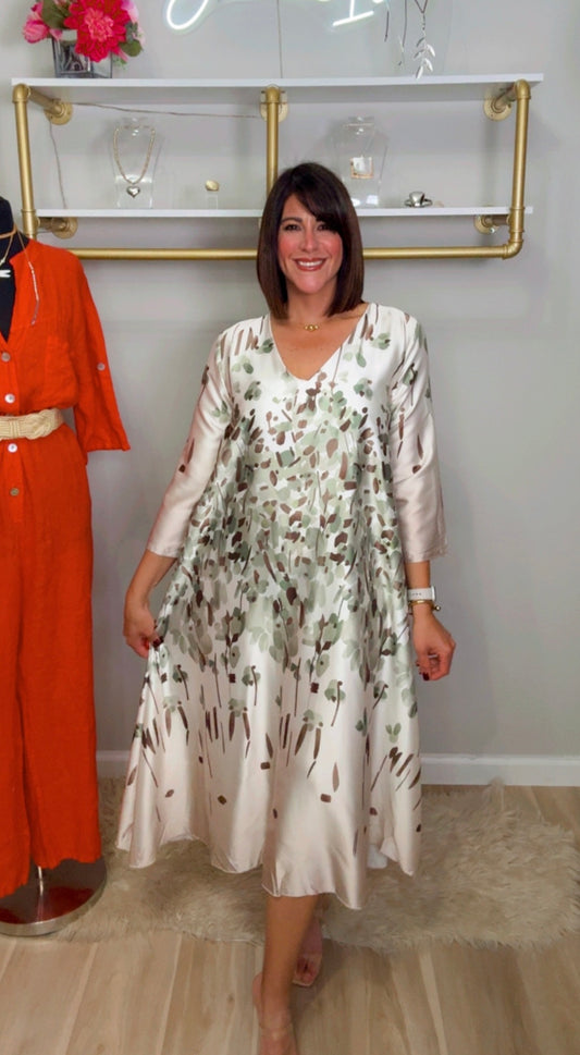 Italian Satén Stamped Midi