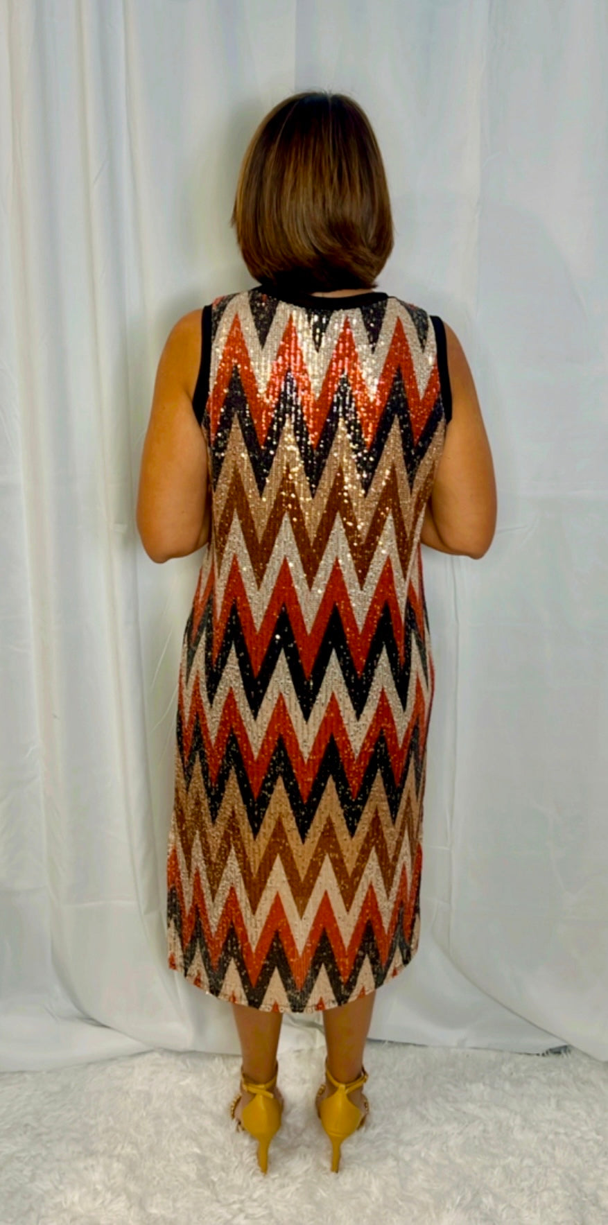 zig zag sequin dress Vintage Iris Zig Zag Sequin and Sheer Midi Party Dress - Statement - Colorful