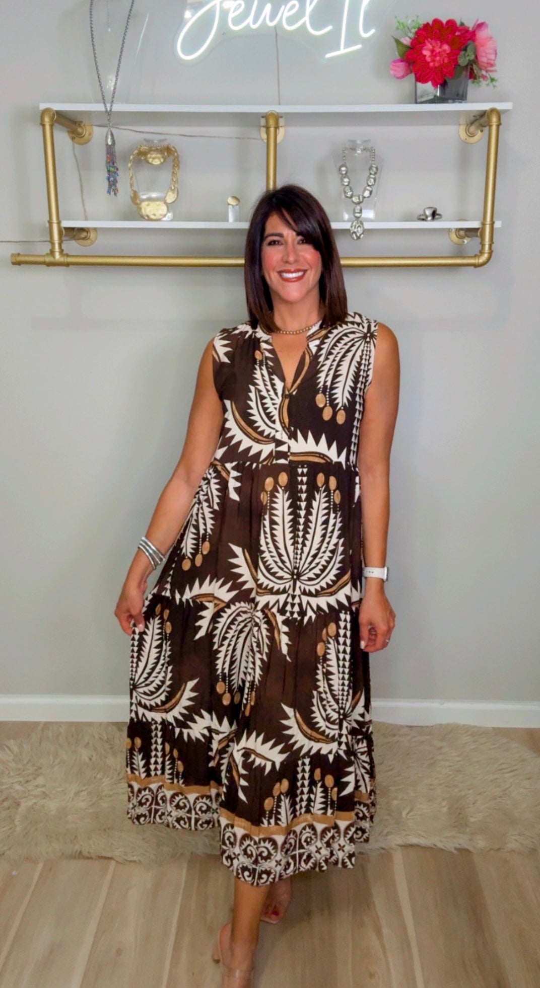 Italian Sleeveless Stamped Maxi