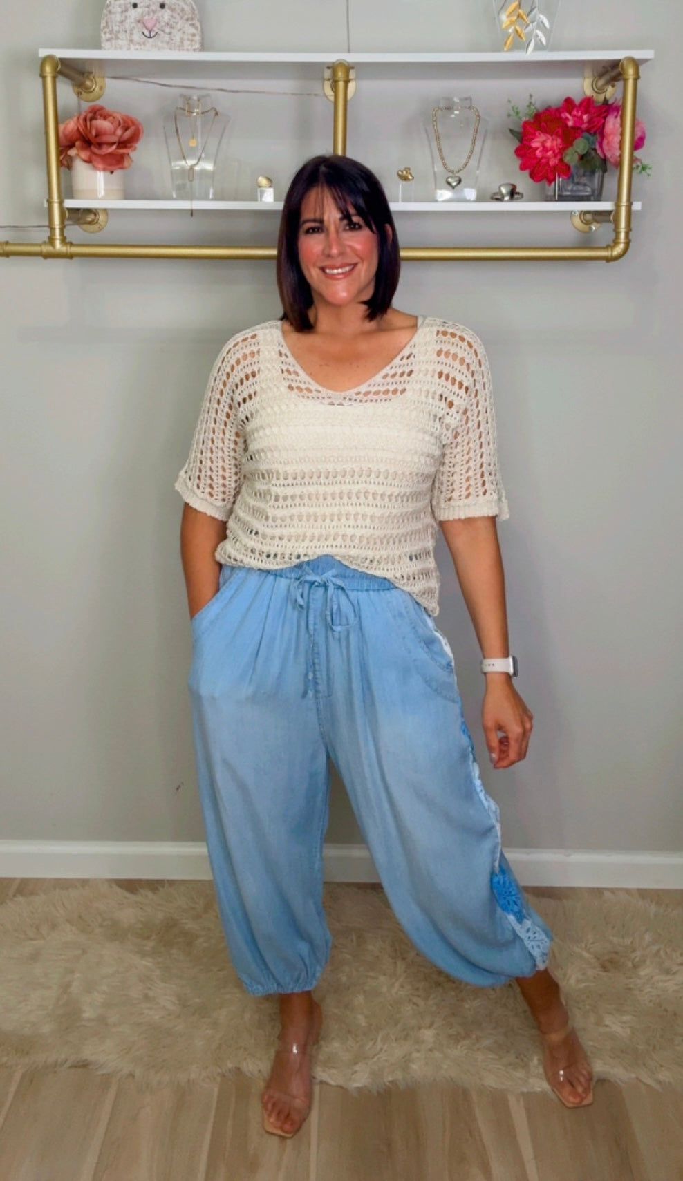 Italian Side Lace Aladdin Pants