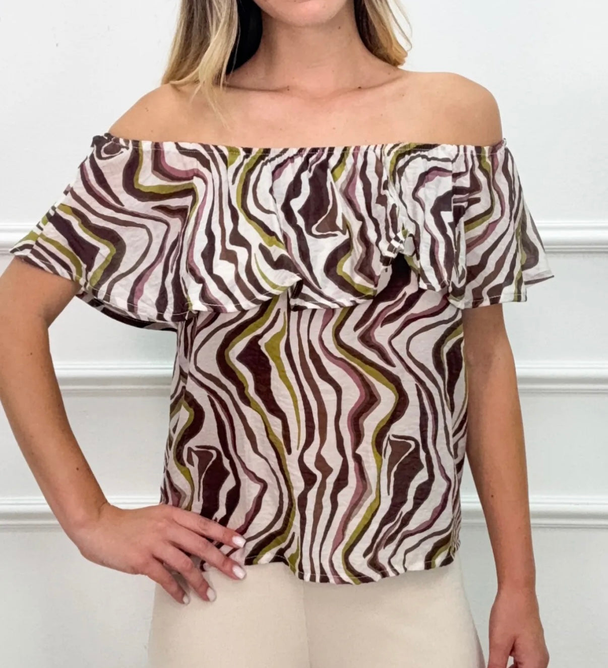 Italian Off shoulder Animal print Blouse