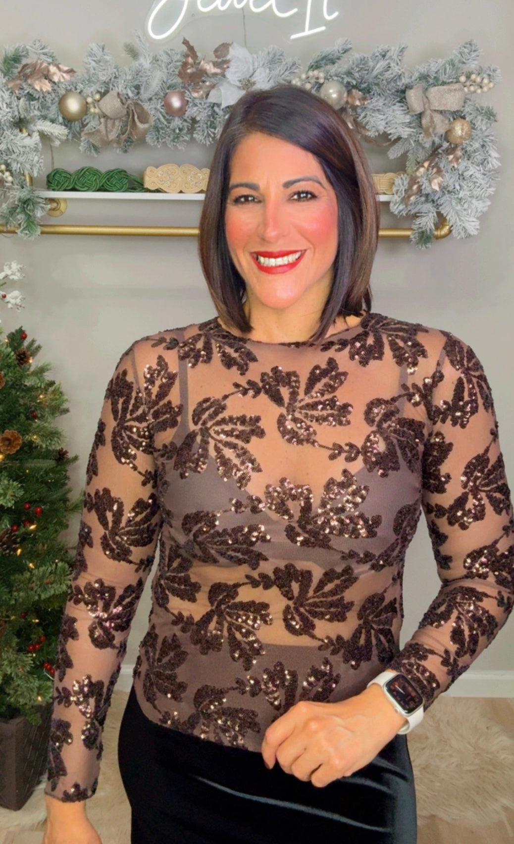 Italian See-Through Sequin Blouse