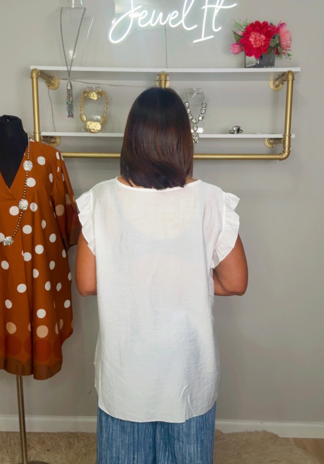 Italian Ruffle Sleeves Blouse with necklace