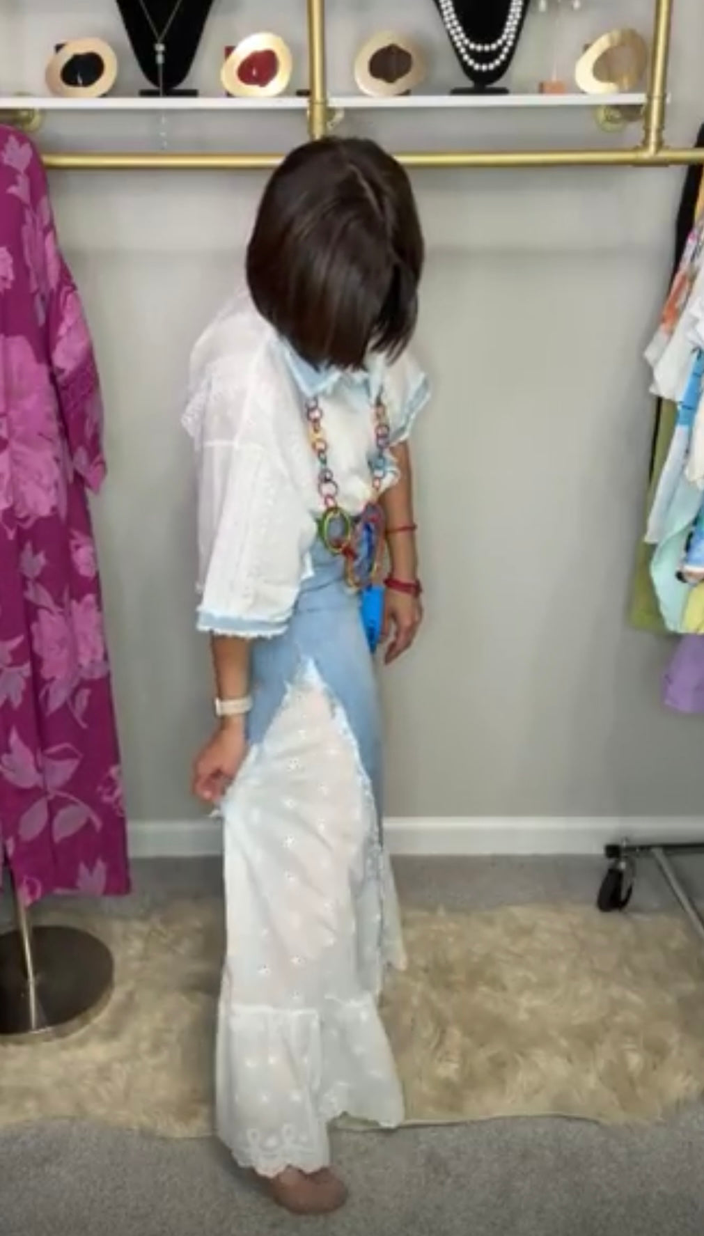 Eyelet Hem Wide Leg Jean