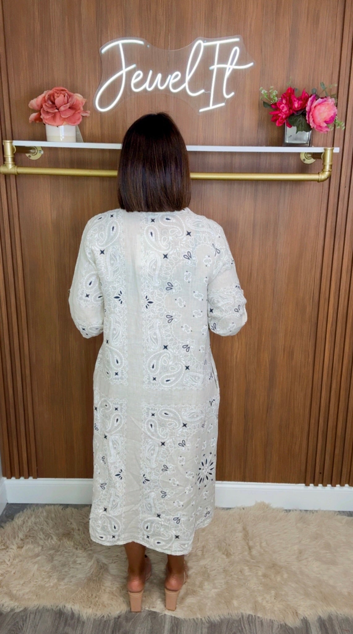 Italian Stamped Linen Midi