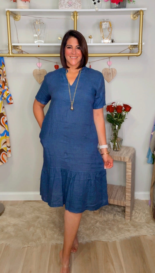 Italian Linen Midi With Ruffle Hem