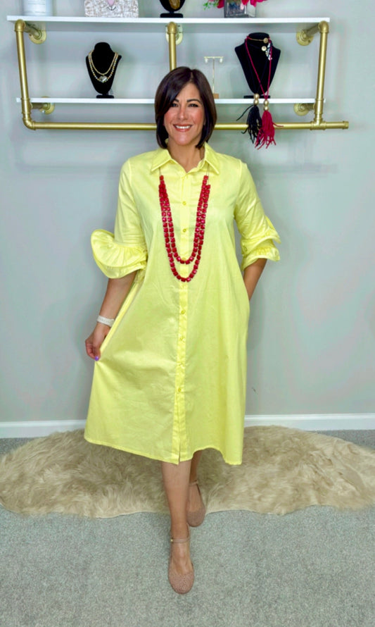 Italian Double Ruffle Sleeves Midi